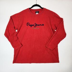 Vtg Pepe Jeans Shirt Mens M Red Long Sleeve Shirt London 100% Y2k Shirt